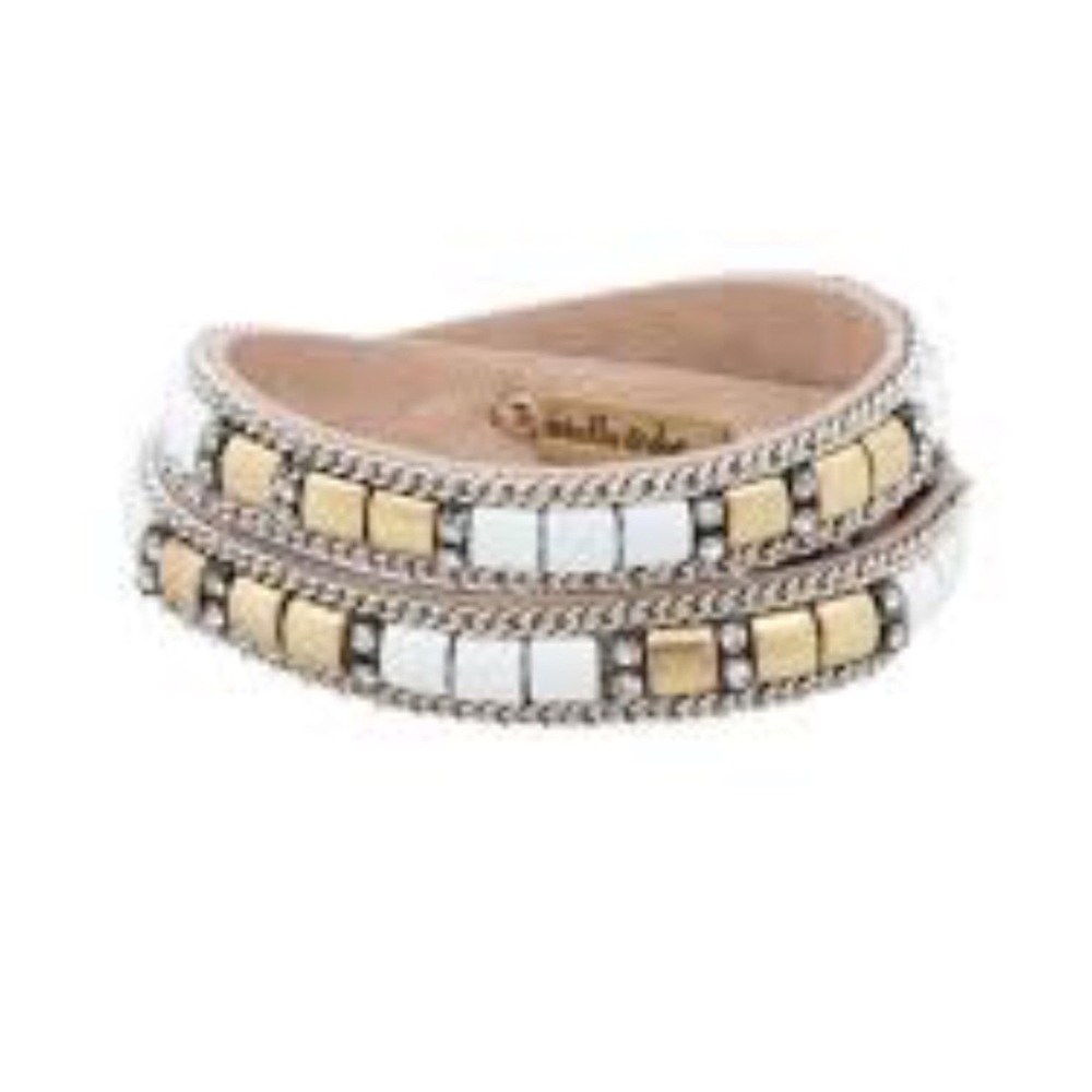 Stella & Dot Cady Beige Leather Wrap Bracelet - Picture 4 of 7